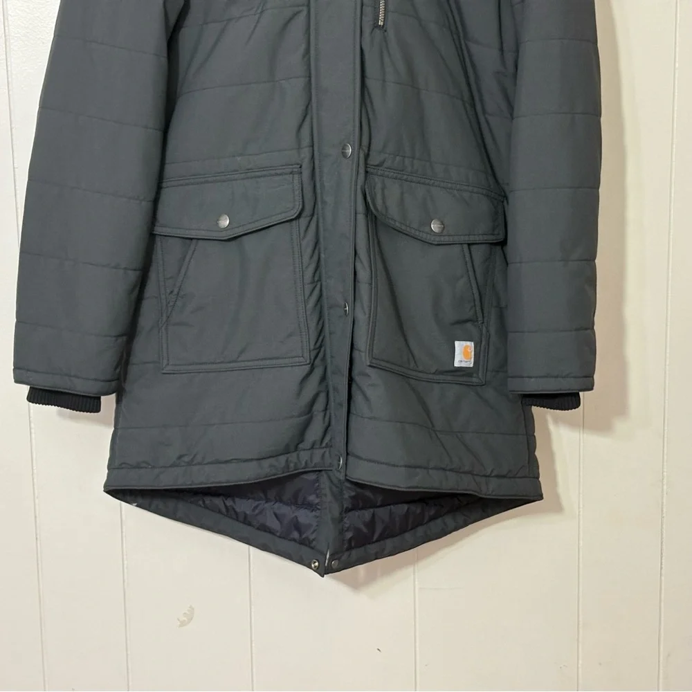 Carhartt Rain Defender Utility Coat Black Hooded Jacket Womens L Relaxed Fit - Picture 4 of 14